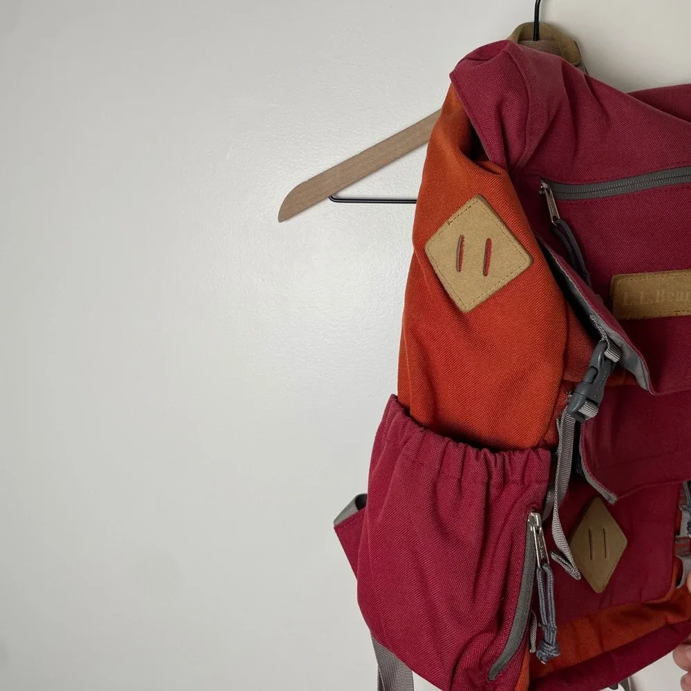 LL Bean Backpack Colorblock Hiking Gorpcore Trail Rucksack Leather Patch 296965